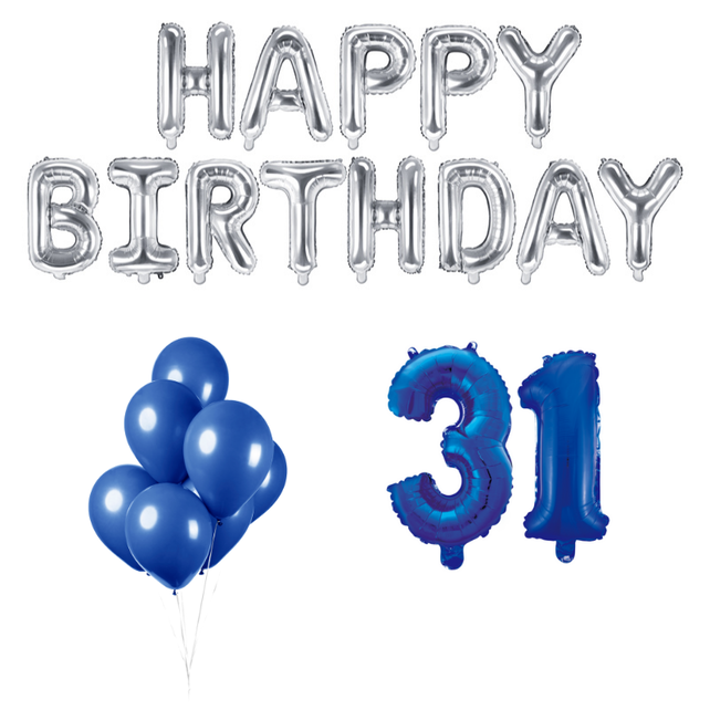 31 jaar Verjaardag Versiering Ballon Pakket Blauw & zilver