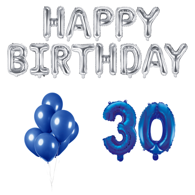 30 jaar Verjaardag Versiering Ballon Pakket Blauw & zilver 30 jaar Verjaardag Versiering Ballon Pakket Blauw & zilver