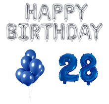 28 jaar Verjaardag Versiering Ballon Pakket Blauw & zilver