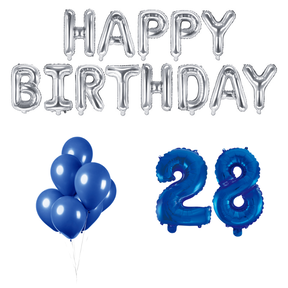 28 jaar Verjaardag Versiering Ballon Pakket Blauw & zilver
