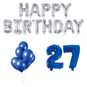 27 jaar Verjaardag Versiering Ballon Pakket Blauw & zilver