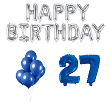 27 jaar Verjaardag Versiering Ballon Pakket Blauw & zilver
