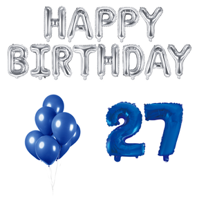 27 jaar Verjaardag Versiering Ballon Pakket Blauw & zilver