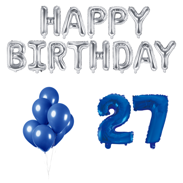 27 jaar Verjaardag Versiering Ballon Pakket Blauw & zilver