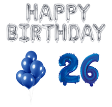 26 jaar Verjaardag Versiering Ballon Pakket Blauw & zilver