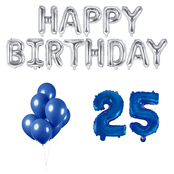 25 jaar Verjaardag Versiering Ballon Pakket Blauw & zilver