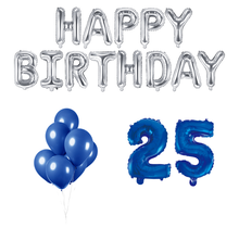 25 jaar Verjaardag Versiering Ballon Pakket Blauw & zilver