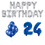 24 jaar Verjaardag Versiering Ballon Pakket Blauw & zilver
