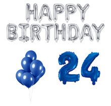 24 jaar Verjaardag Versiering Ballon Pakket Blauw & zilver