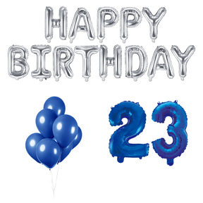 23 jaar Verjaardag Versiering Ballon Pakket Blauw & zilver