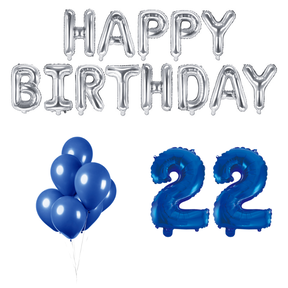 22 jaar Verjaardag Versiering Ballon Pakket Blauw & zilver