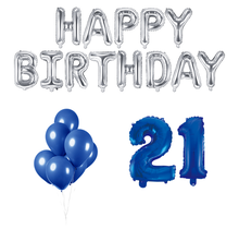 21 jaar Verjaardag Versiering Ballon Pakket Blauw & zilver