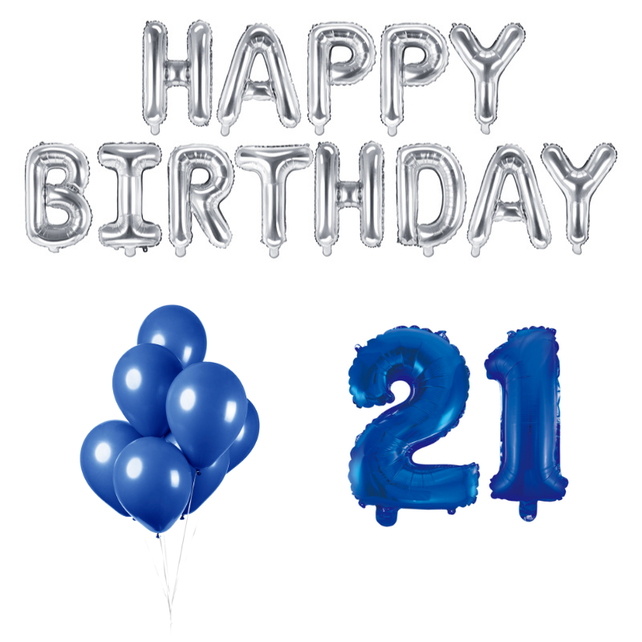 21 jaar Verjaardag Versiering Ballon Pakket Blauw & zilver