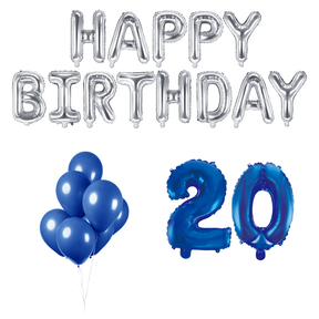 20 jaar Verjaardag Versiering Ballon Pakket Blauw & zilver