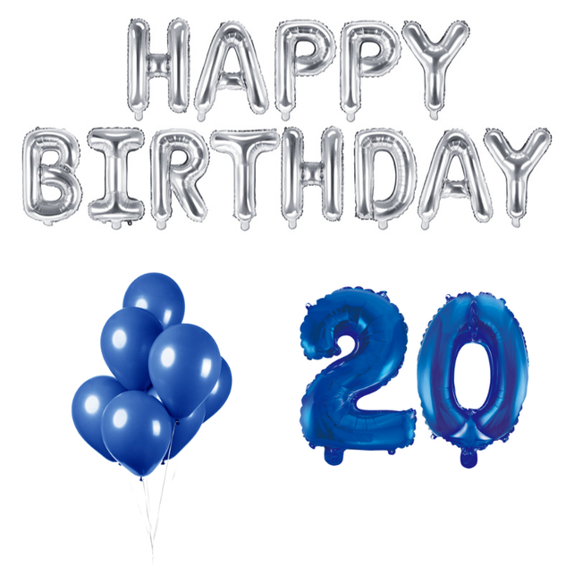 20 jaar Verjaardag Versiering Ballon Pakket Blauw & zilver 20 jaar Verjaardag Versiering Ballon Pakket Blauw & zilver