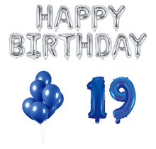 19 jaar Verjaardag Versiering Ballon Pakket Blauw & zilver