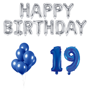 19 jaar Verjaardag Versiering Ballon Pakket Blauw & zilver