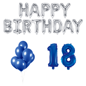 18 jaar Verjaardag Versiering Ballon Pakket Blauw & zilver