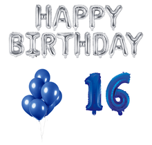 16 jaar Verjaardag Versiering Ballon Pakket Blauw & zilver