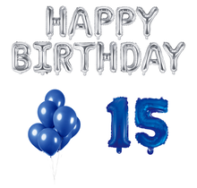15 jaar Verjaardag Versiering Ballon Pakket Blauw & zilver