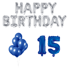 15 jaar Verjaardag Versiering Ballon Pakket Blauw & zilver