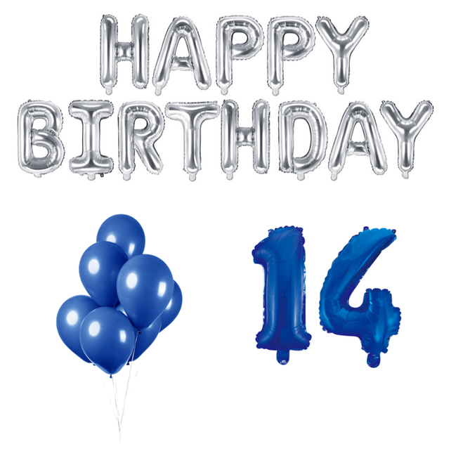 14 jaar Verjaardag Versiering Ballon Pakket Blauw & zilver
