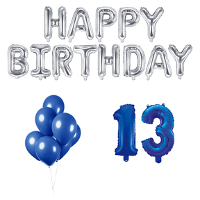 13 jaar Verjaardag Versiering Ballon Pakket Blauw & zilver