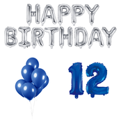 12 jaar Verjaardag Versiering Ballon Pakket Blauw & zilver