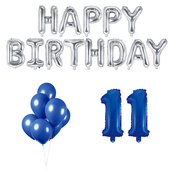 11 jaar Verjaardag Versiering Ballon Pakket Blauw & zilver