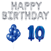 10 jaar Verjaardag Versiering Ballon Pakket Blauw & zilver