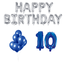 10 jaar Verjaardag Versiering Ballon Pakket Blauw & zilver
