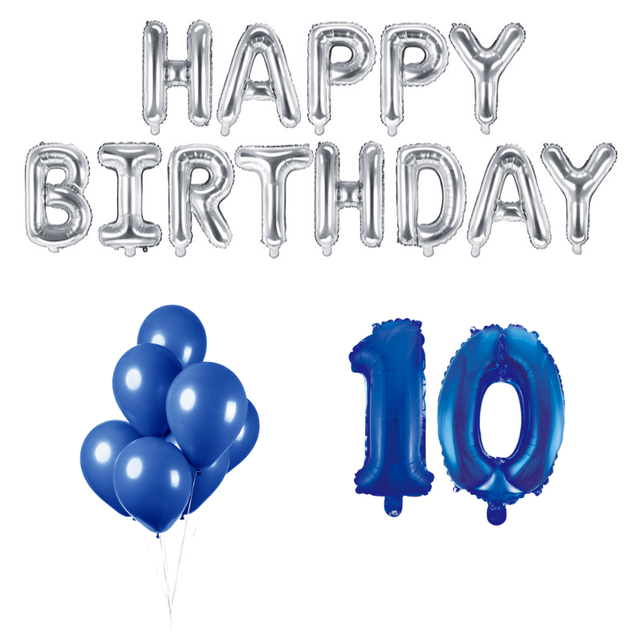 10 jaar Verjaardag Versiering Ballon Pakket Blauw & zilver