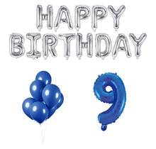 9 jaar Verjaardag Versiering Ballon Pakket Blauw & zilver