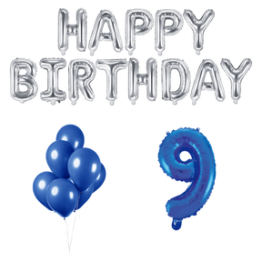 9 jaar Verjaardag Versiering Ballon Pakket Blauw & zilver
