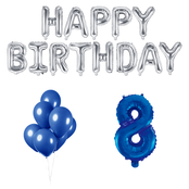 8 jaar Verjaardag Versiering Ballon Pakket Blauw & zilver