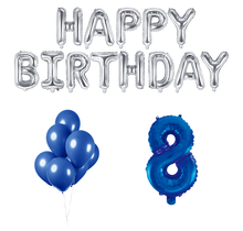 8 jaar Verjaardag Versiering Ballon Pakket Blauw & zilver