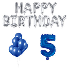 5 jaar Verjaardag Versiering Ballon Pakket Blauw & zilver