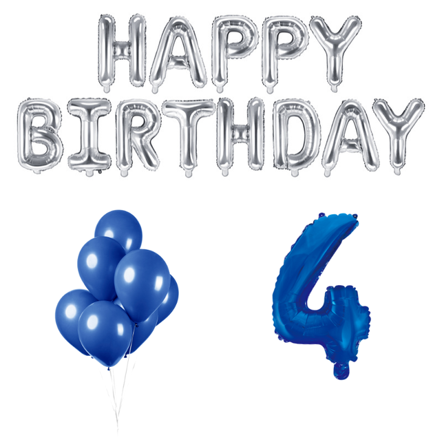 4 jaar Verjaardag Versiering Ballon Pakket Blauw & zilver