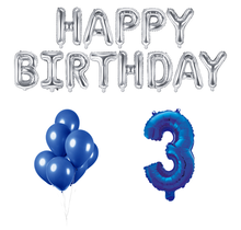 3 jaar Verjaardag Versiering Ballon Pakket Blauw & zilver