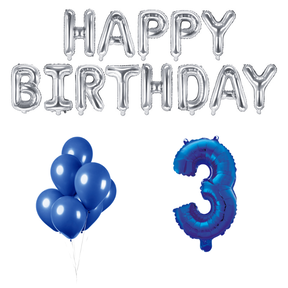 3 jaar Verjaardag Versiering Ballon Pakket Blauw & zilver