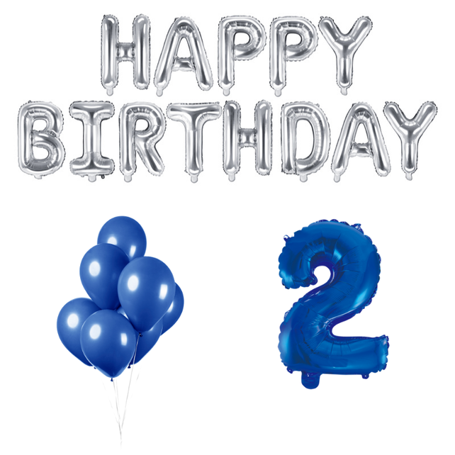 2 jaar Verjaardag Versiering Ballon Pakket Blauw & zilver