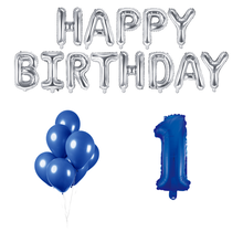 1 jaar Verjaardag Versiering Ballon Pakket Blauw & zilver