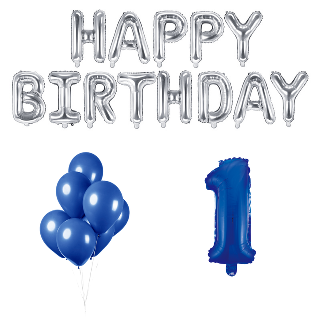 1 jaar Verjaardag Versiering Ballon Pakket Blauw & zilver