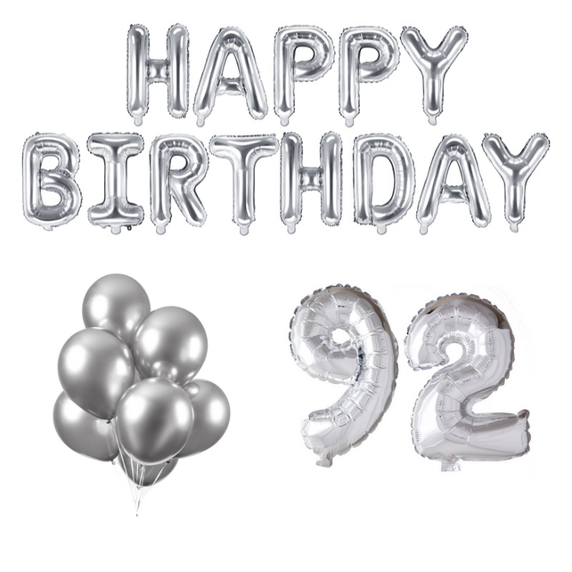 92 jaar Verjaardag Versiering Ballon Pakket zilver
