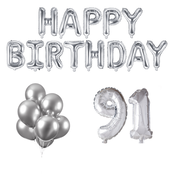91 jaar Verjaardag Versiering Ballon Pakket zilver