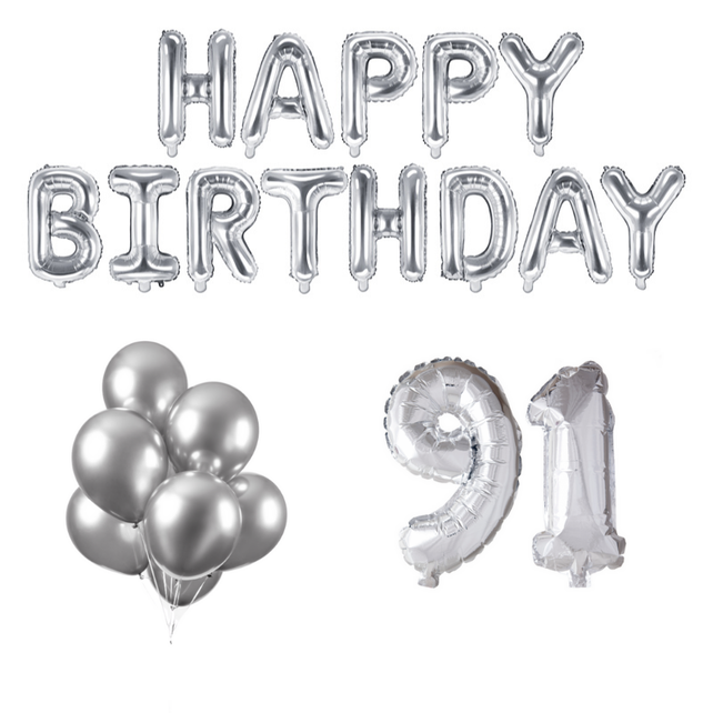 91 jaar Verjaardag Versiering Ballon Pakket zilver
