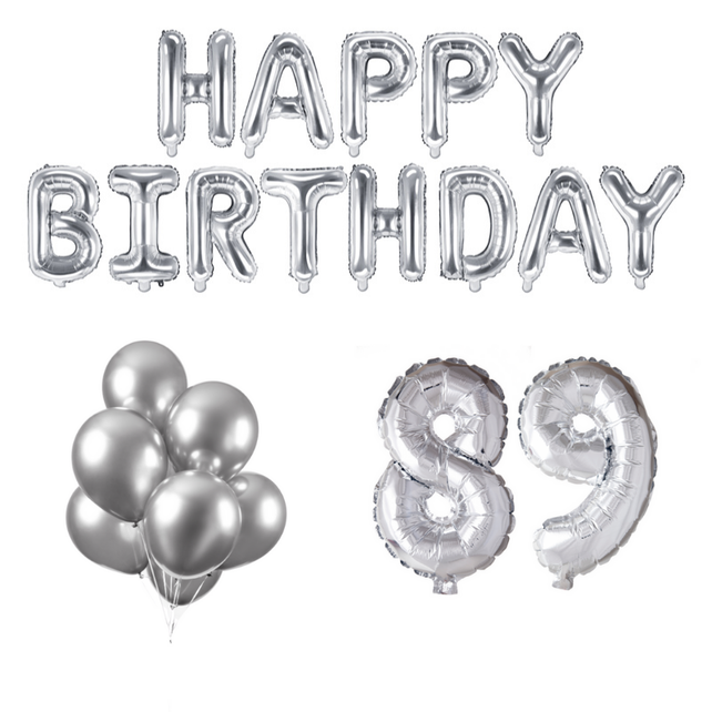 89 jaar Verjaardag Versiering Ballon Pakket zilver