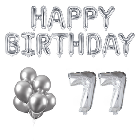 77 jaar Verjaardag Versiering Ballon Pakket zilver
