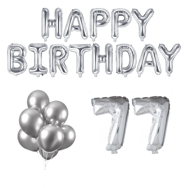 77 jaar Verjaardag Versiering Ballon Pakket zilver