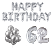 62 jaar Verjaardag Versiering Ballon Pakket zilver